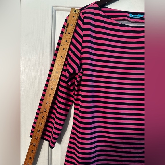 J. McLaughlin XS Pink Navy Striped Wavesong Catalina Cloth Nautical Boat Neck - Picture 7 of 8